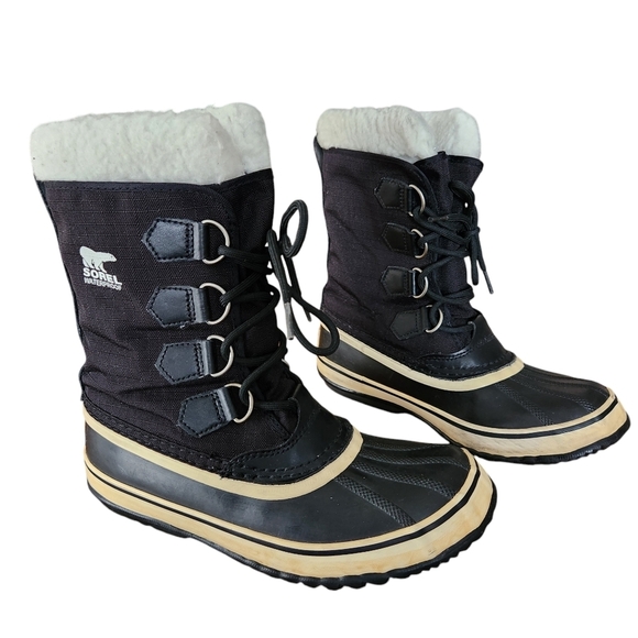Sorel Women’s Winter Boots US 8 Waterproof Black Ivory Lace-Up - Picture 1 of 12
